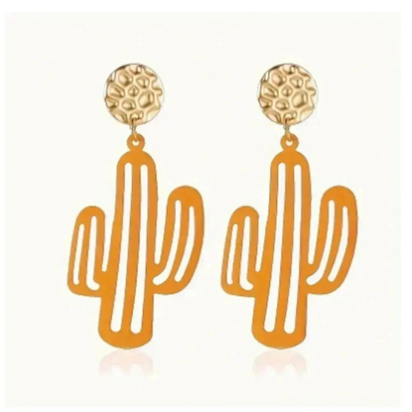 New - Cactus Earrings - orange and gold - Picture 1 of 2
